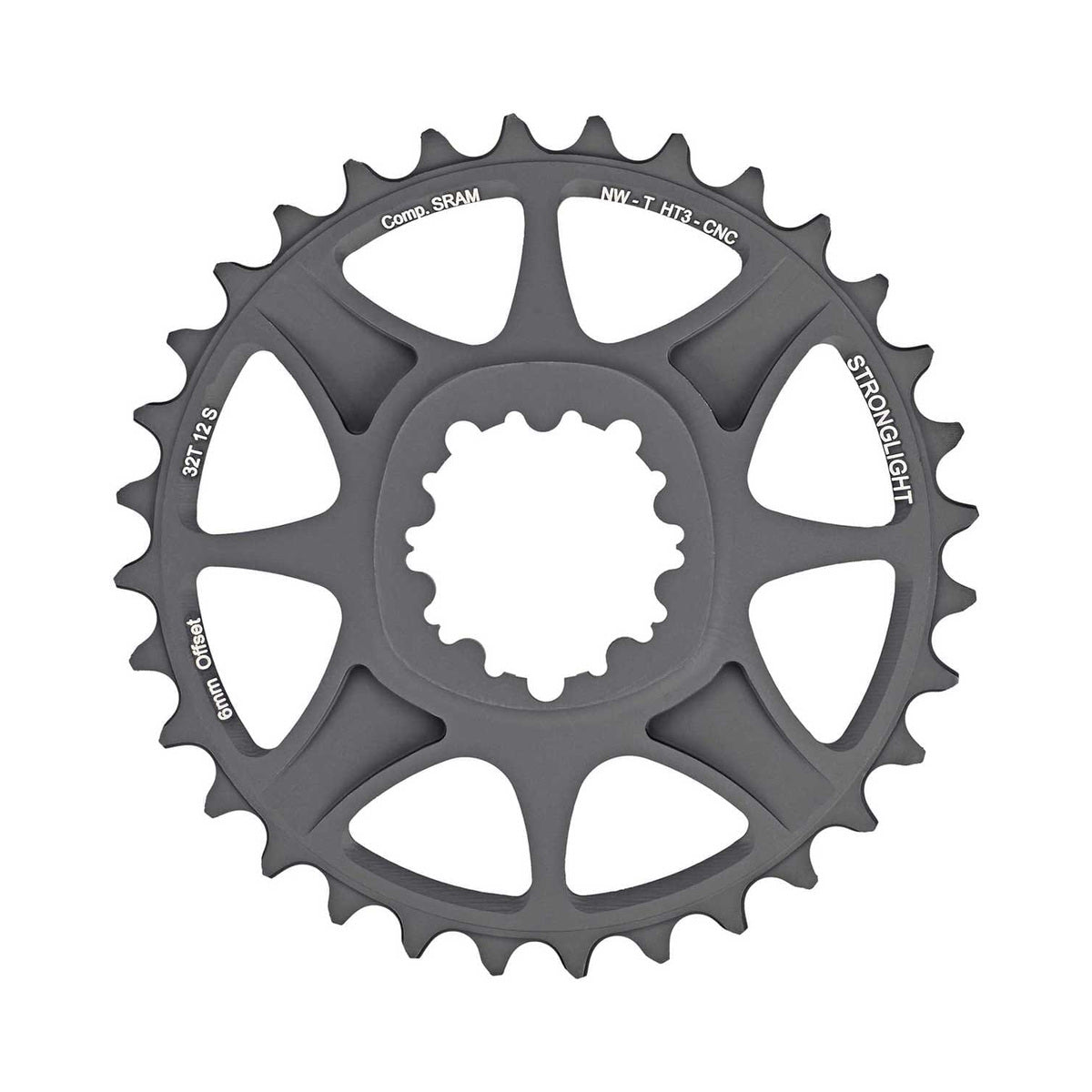 STRONGLIGHT SRAM EAGLE XX1/X01 1-fach-Kettenblatt, 12-fach, HT3 Direct Mount, 3 mm Versatz, Boost — Kettenblatt auf weißem Hintergrund