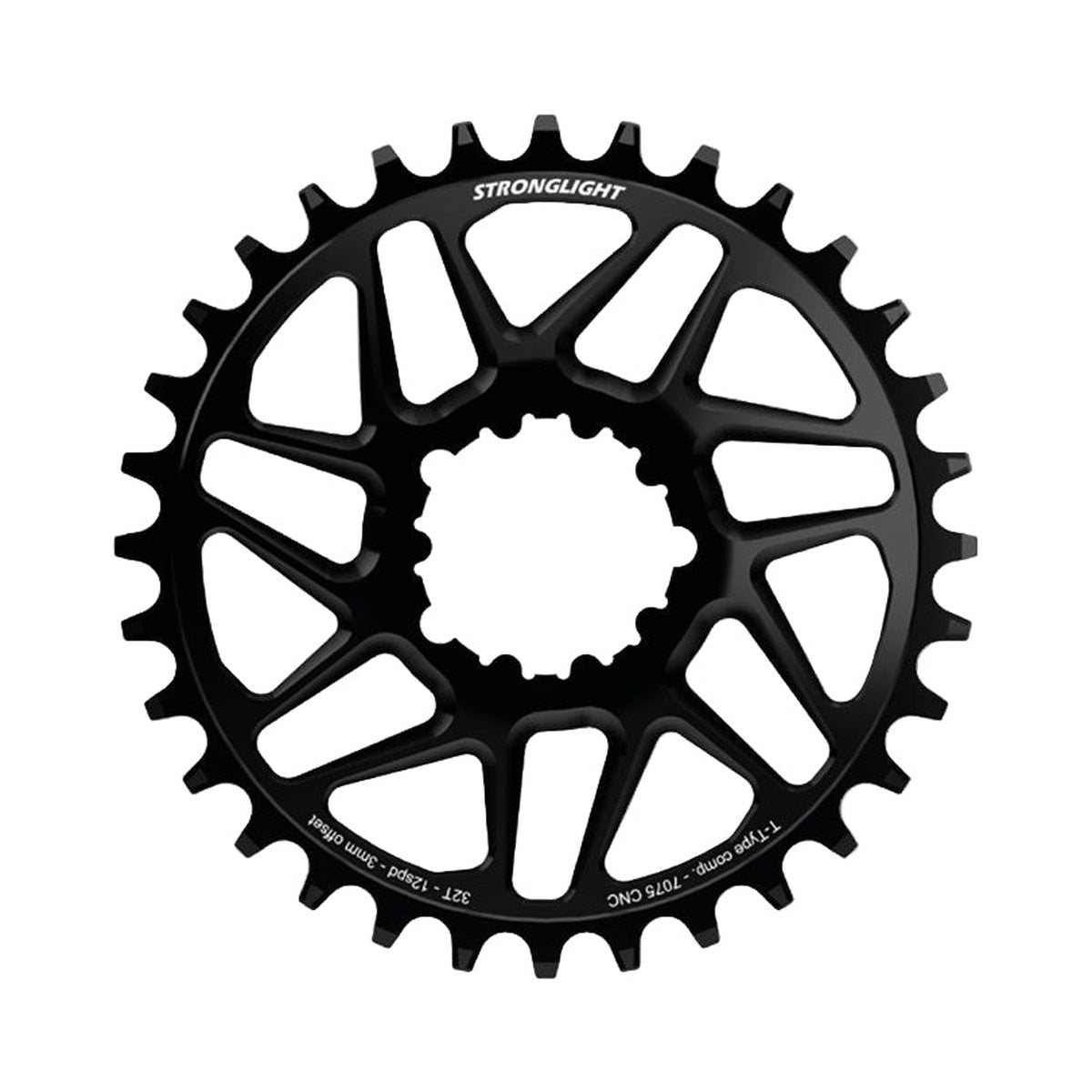 STRONGLIGHT SRAM EAGLE SX/NX/GX/X01 1-fach-Kettenblatt, 12-fach, Direct Mount, 3 mm Versatz, Boost — Kettenblatt auf weißem Hintergrund