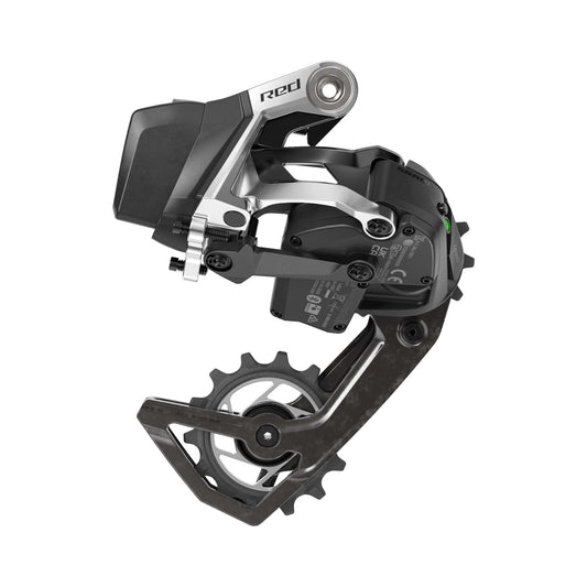 SRAM RED AXS E1 12-fach-Schaltwerk – Produktansicht vor weißem Hintergrund