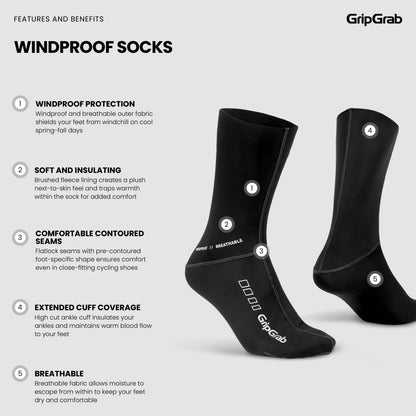 Socken GRIPGRAB WINDPROOF SPRING AUTUMN Schwarz