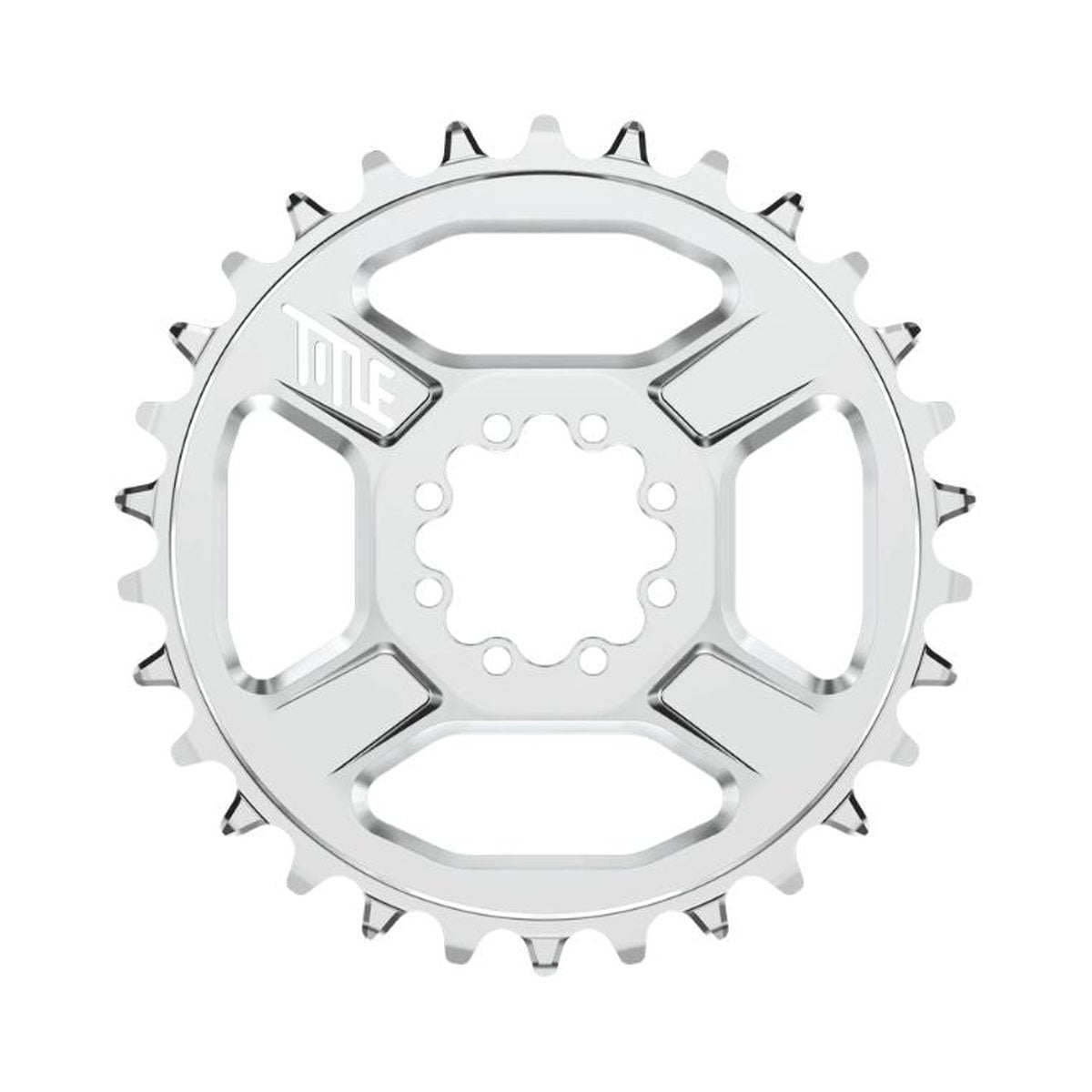 TITLE CR1 Kettenblatt, 12-fach, SHIMANO Direct Mount mit 8 Schrauben, Chrom — Kettenblatt auf weißem Hintergrund
