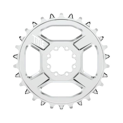 TITLE CR1 Kettenblatt, 12-fach, SHIMANO Direct Mount mit 8 Schrauben, Chrom — Kettenblatt auf weißem Hintergrund