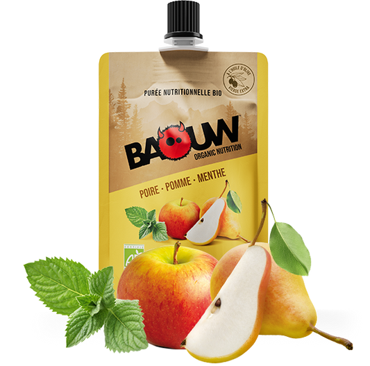 BAOUW Bio Rezeptur Energiepüree mit Früchten Birne/Apfel/Minze (90g)