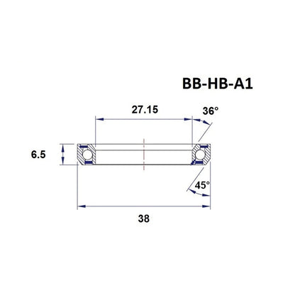 Steuersatz-Lager BLACK BEARING A1 1" 36/45° (27,15 x 38 x 6,5 mm)