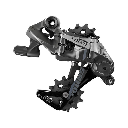 SRAM FORCE 1 11-fach-Schaltwerk mit mittellangem Käfig – Produktansicht vor weißem Hintergrund