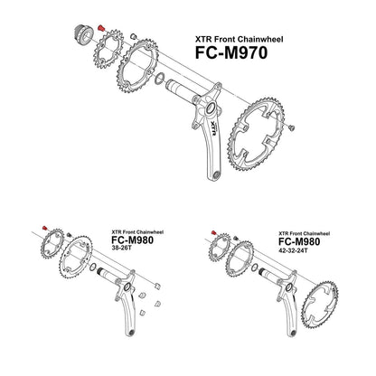 Schraubenkit Kettenblattschraube SHIMANO XTR M980 Innenkettenblatt / XT M8000 Mittelkettenblatt 10,1 mm (x4) Matt Silber