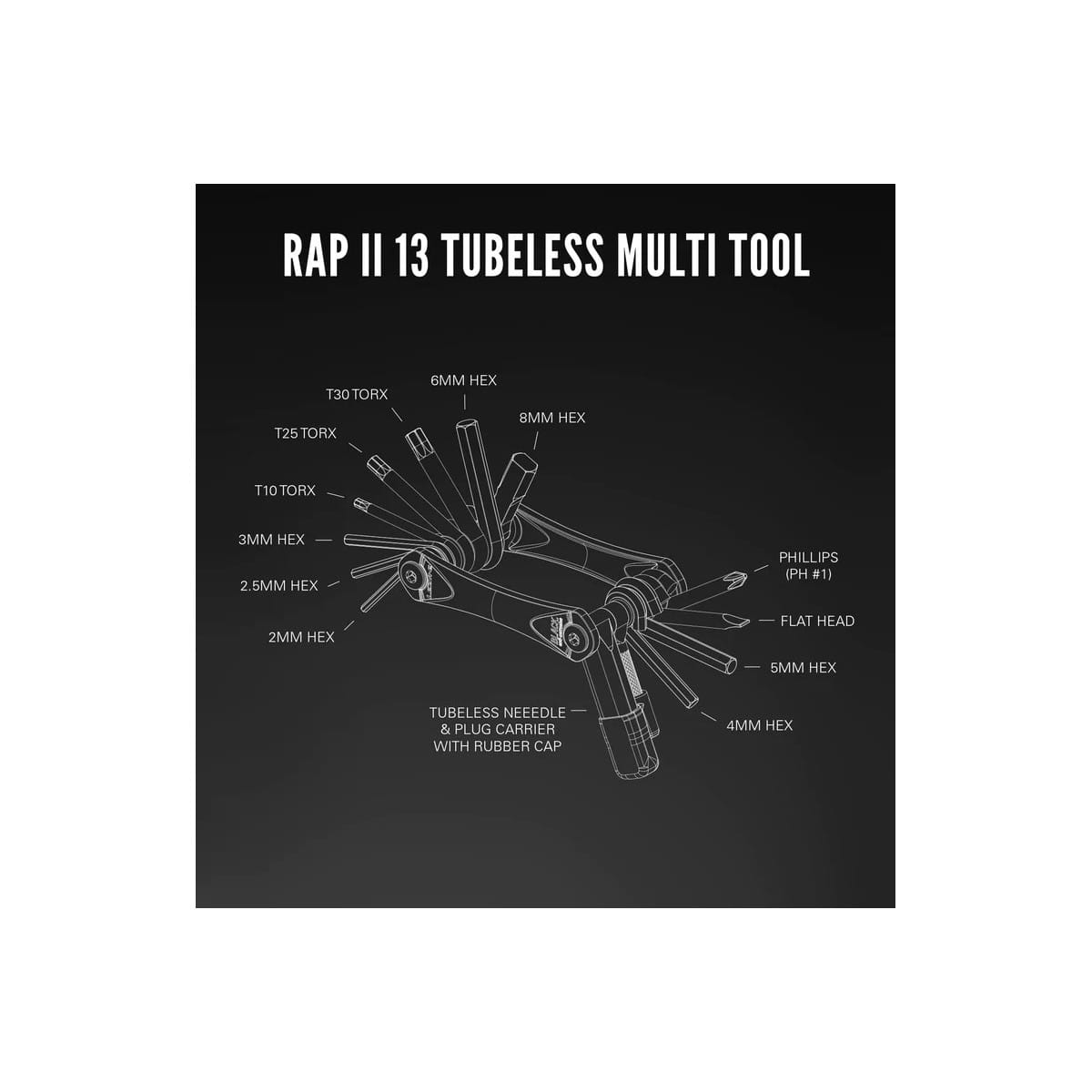 Multi-Werkzeug LEZYNE RAP II - Tubeless (13 Werkzeuge)