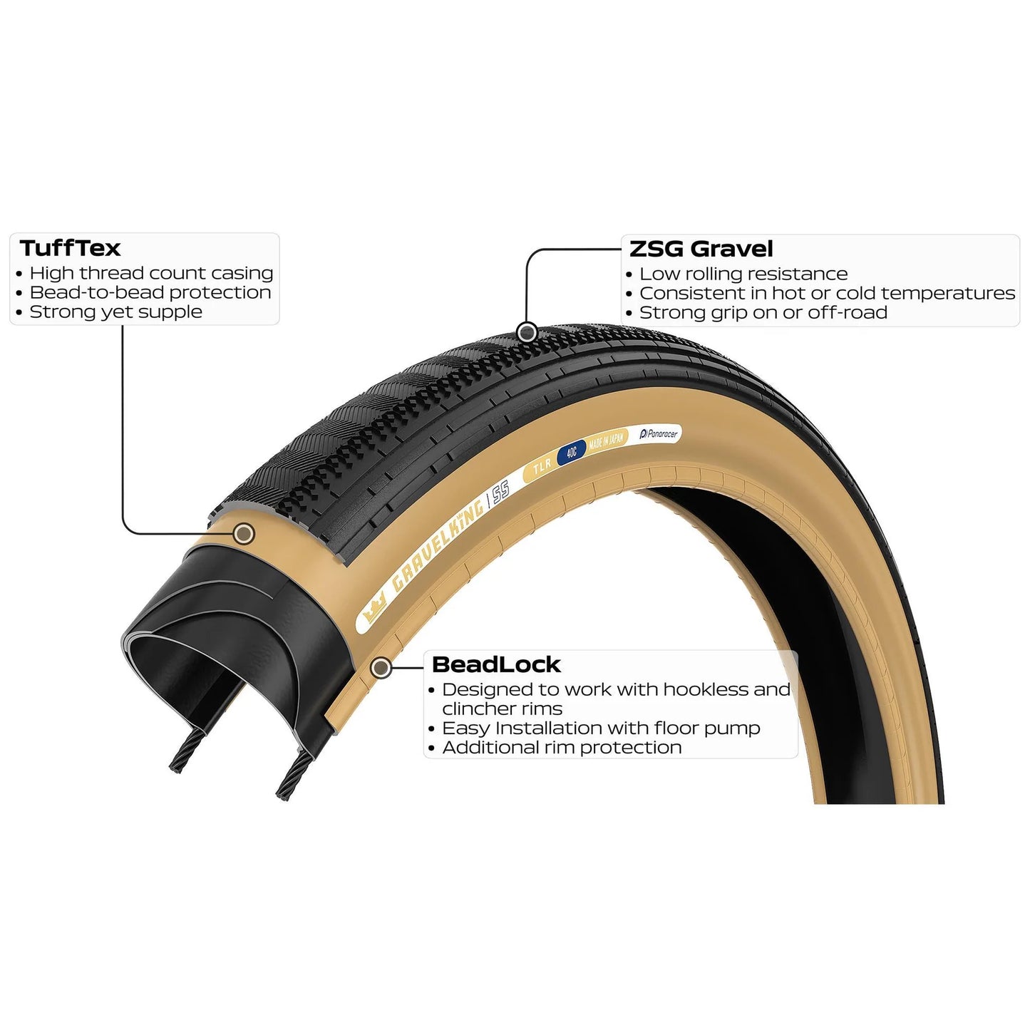 Reifen PANARACER GRAVELKING SEMISLICK TLR 700x40c Tubeless Ready Beige