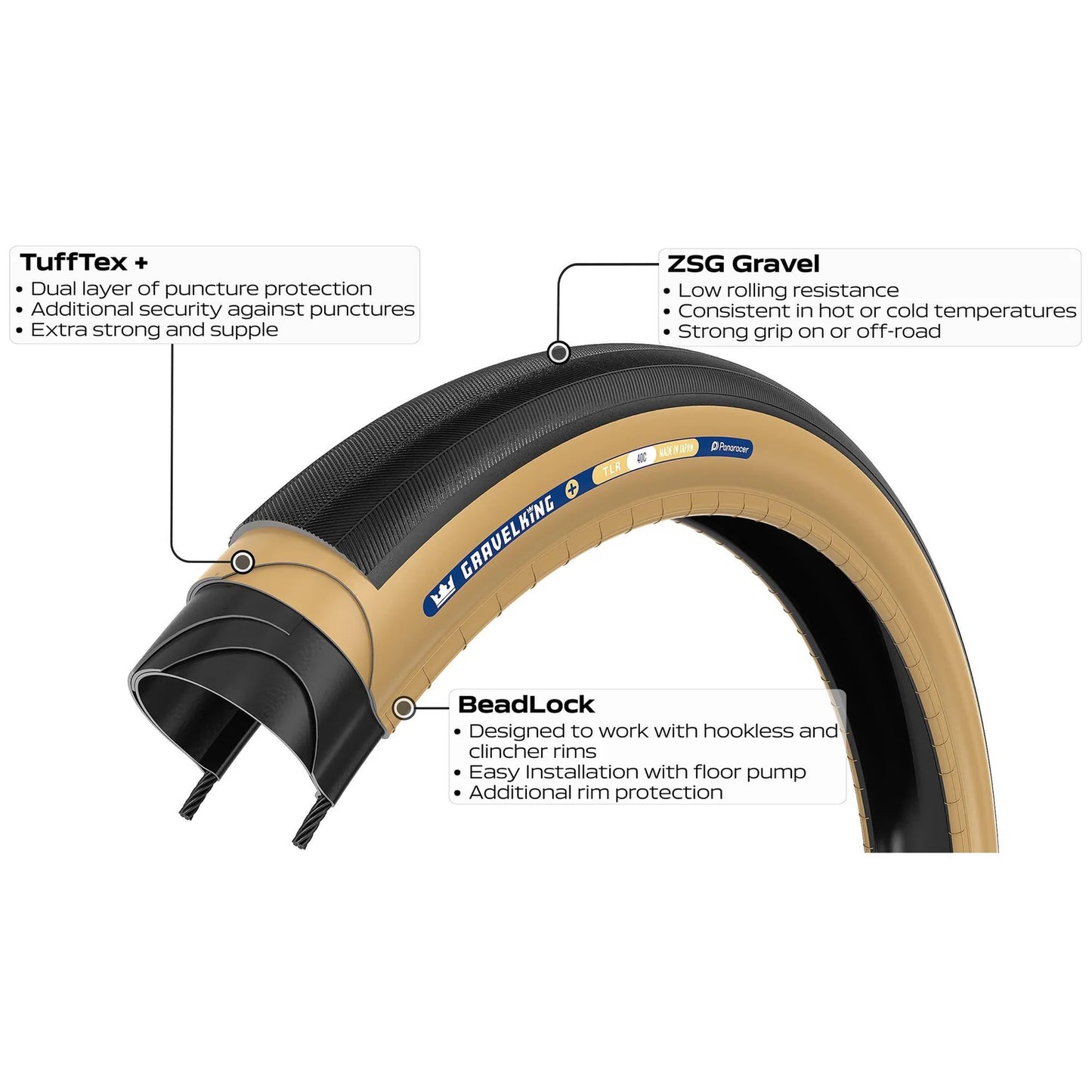 Reifen PANARACER GRAVELKING SLICK+ TLR 700x40 Tubeless Ready Braun