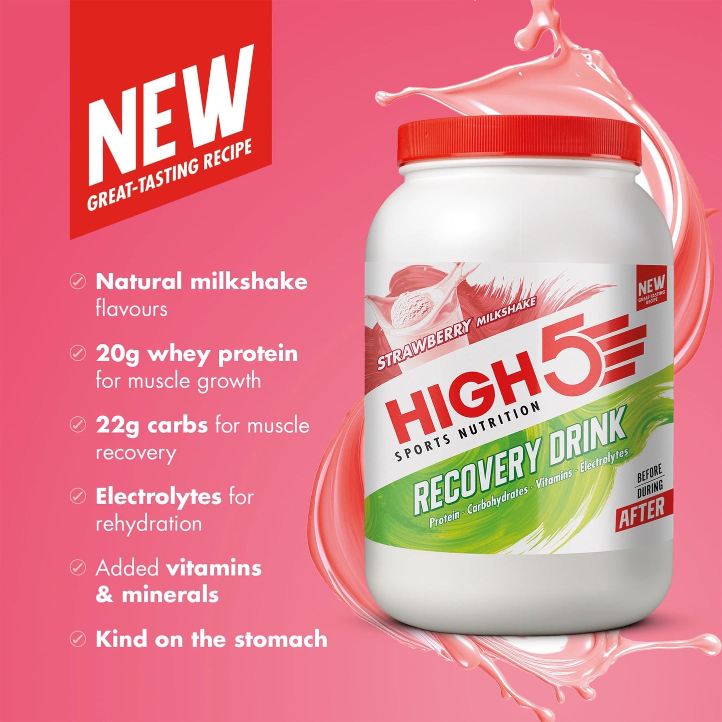 Erholungsgetränk HIGH5 RECOVERY DRINK (1.6kg) Erdbeer Milchshake