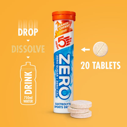 Elektrolyt-Hydratationstabletten HIGH5 ZERO (x20) Orange und Kirsche