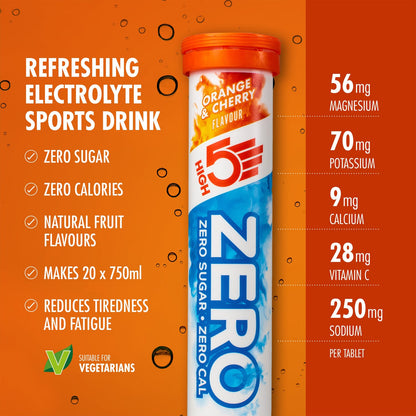Elektrolyt-Hydratationstabletten HIGH5 ZERO (x20) Orange und Kirsche