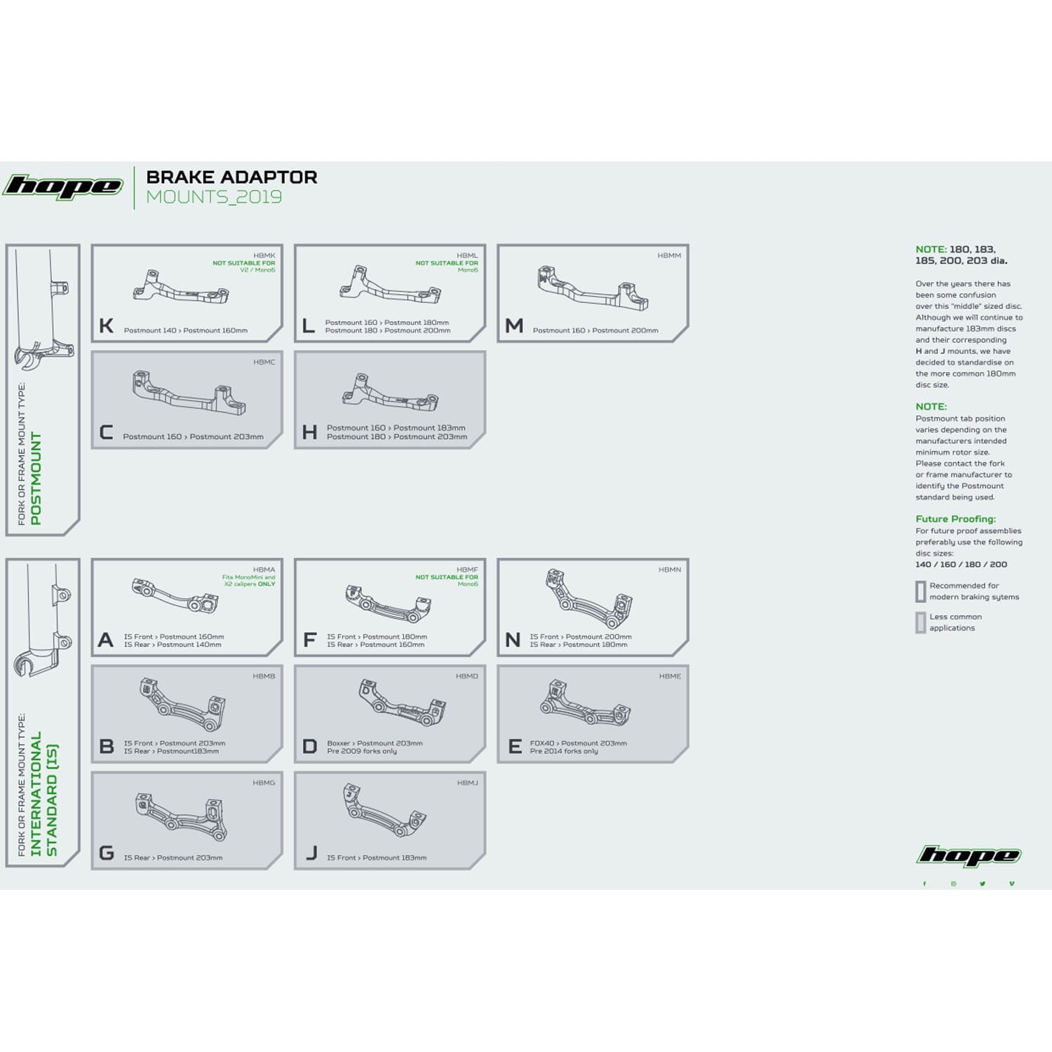 Adapter Bremssattel vorne / hinten PM / PM HOPE Scheibe 203 mm (+43mm) #HBMC Silber