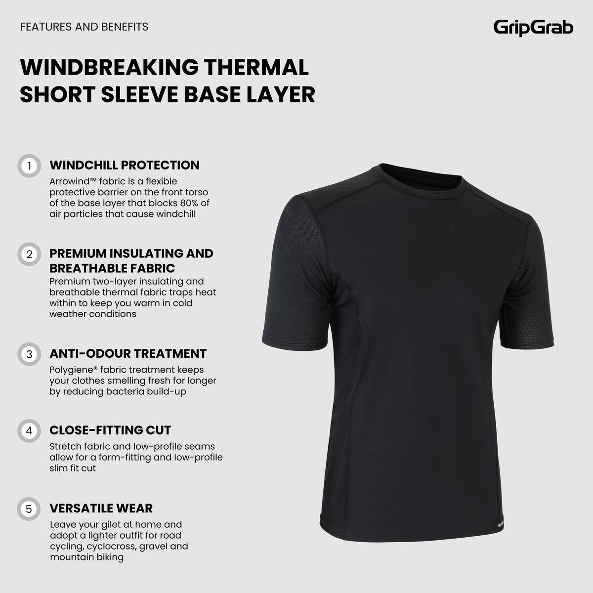 Kurzarm-Funktionsunterhemd GRIPGRAB WINDBREAKING THERMAL Schwarz