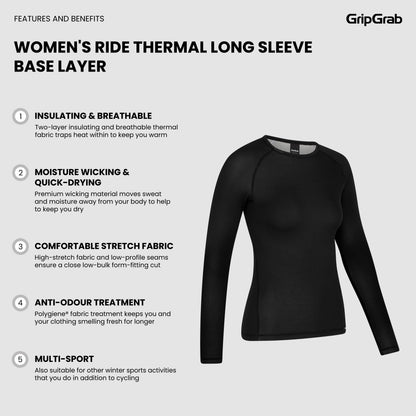 Damen-Langarm-Funktionsunterhemd GRIPGRAB RIDE THERMAL Schwarz