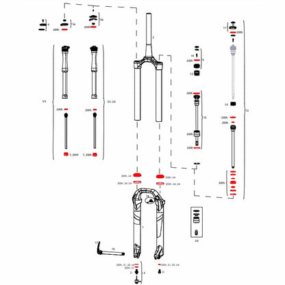 Vollständiges Wartungskit für ROCKSHOX Lyrik C2 / Pike B3 Select+/Ultimate (2020) Gabeln #00.4318.025.120