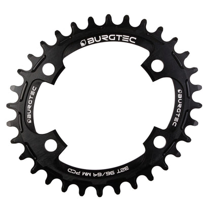 Einfach-Kettenblatt BURGTEC THICK THIN OVAL 10/11/12V Narrow Wide 4 Loch 64/96 mm Schwarz