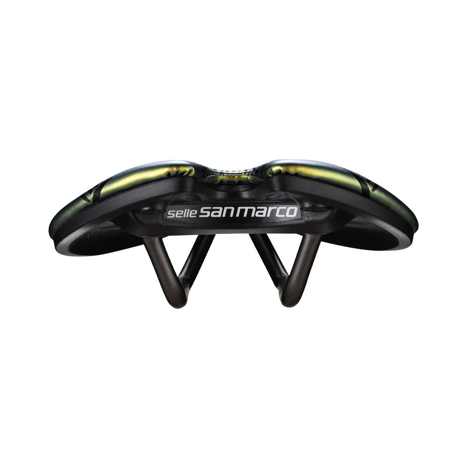 Sattel SAN MARCO ASPIDE SHORT OPEN-FIT RACING S3 Breite 139mm Stahlschienen Xsilite Gold