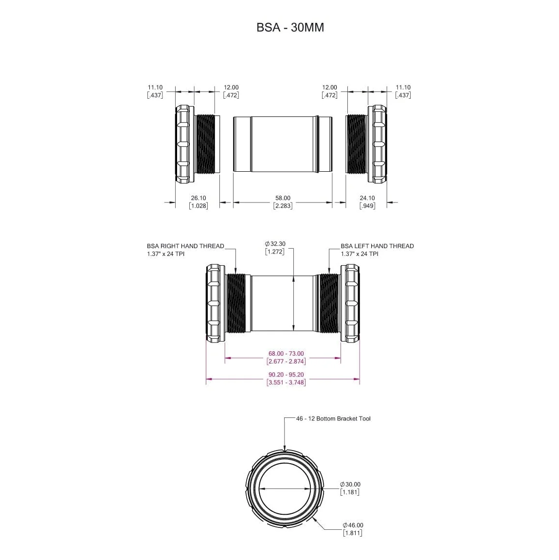 Tretlagergehäuse WOLFTOOTH BSA 30mm Orange