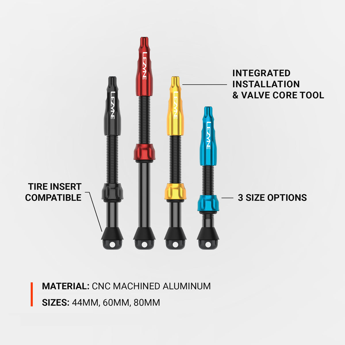 2 LEZYNE CNC PRO Tubeless-Ventile, 80 mm, Rot