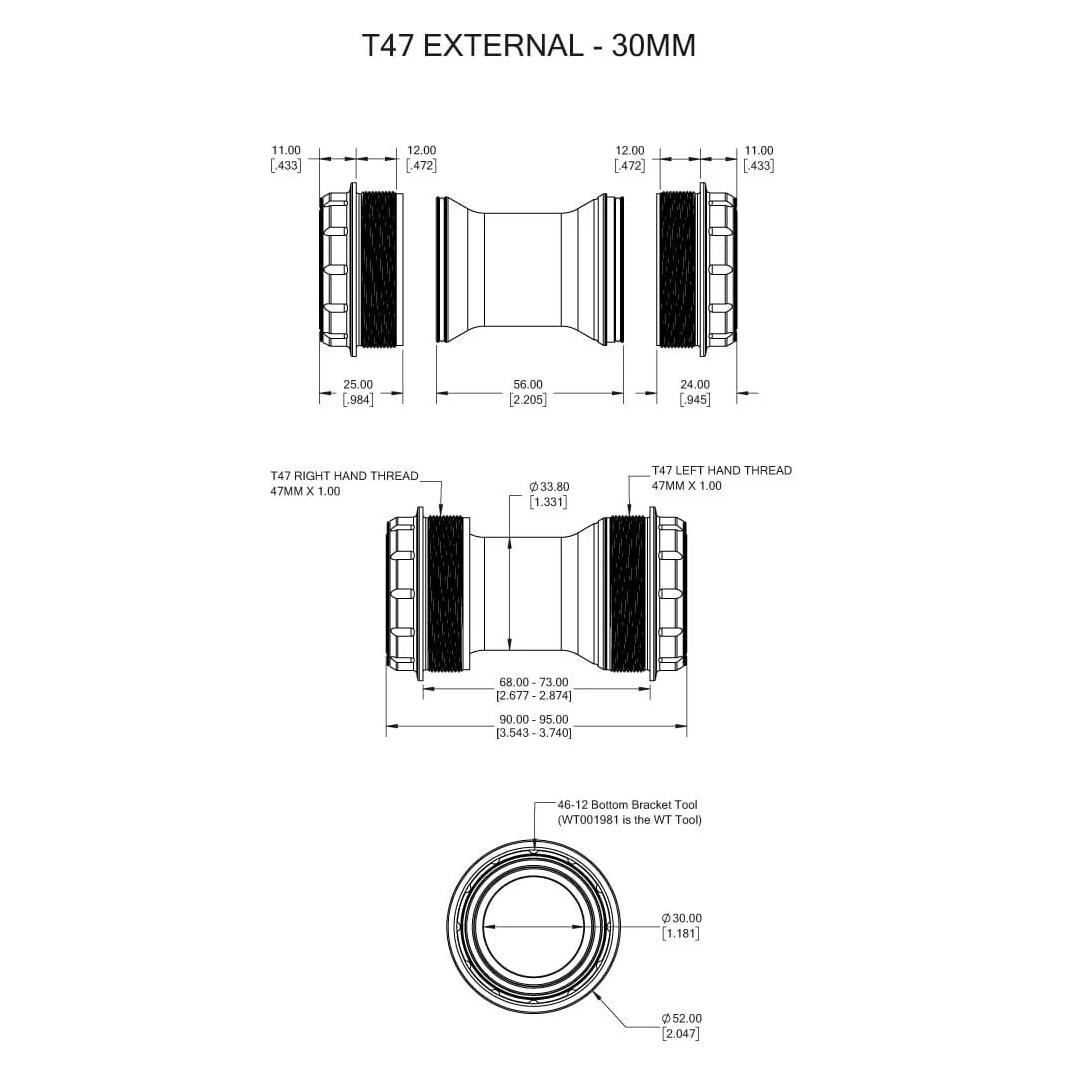 WOLFTOOTH T47 Externe 30mm raw Silver Pedalbox