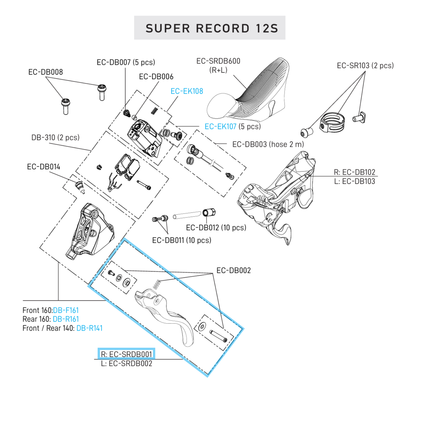 Hebel Nur Bremse Rechts CAMPAGNOLO SUPER RECORD 12V DISC