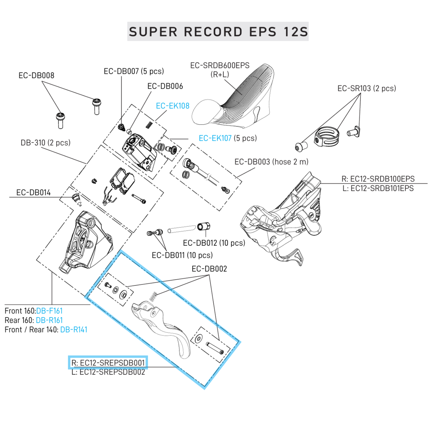 Nur-Hebel-Bremse rechts CAMPAGNOLO SUPER RECORD EPS 12V DISC