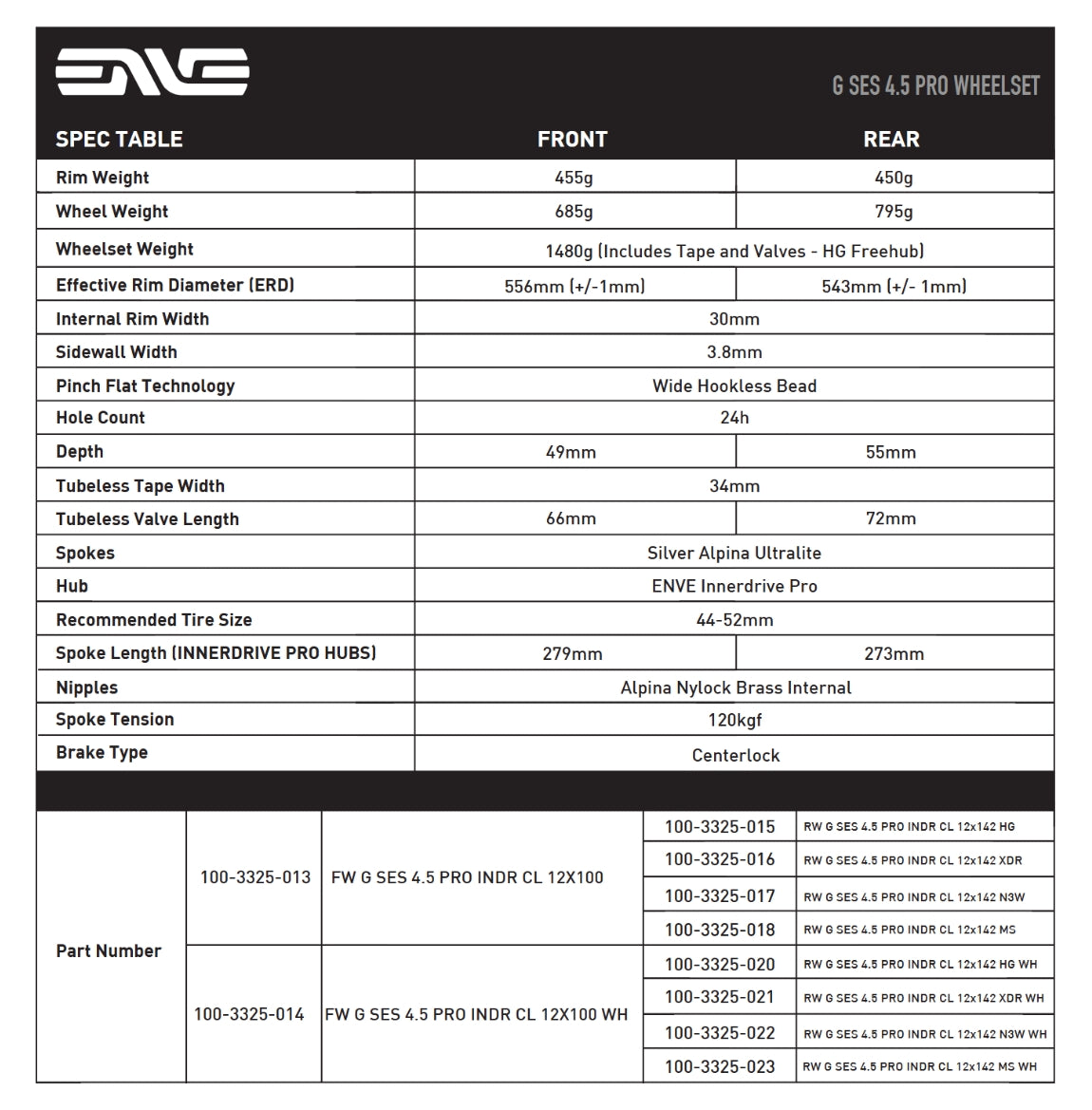 Hinterrad ENVE G SES 4.5 PRO Tubeless Ready (Center Lock) Weiss