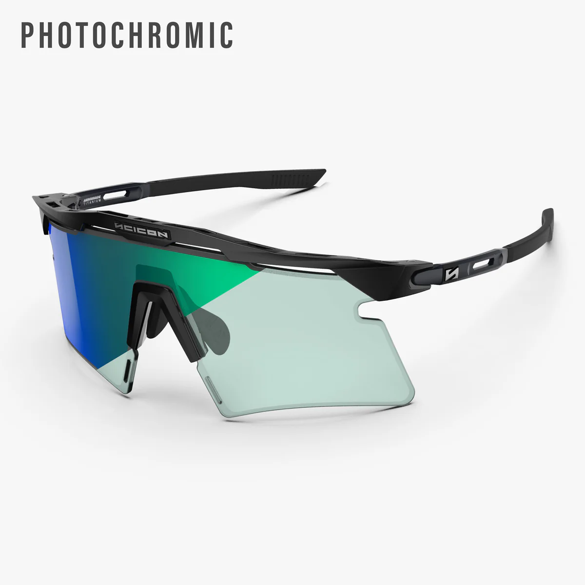 SCICON AEROSHADE 2.0 TITANIUM Brille Schwarz Matt Photochromatisches Glas Blue Green