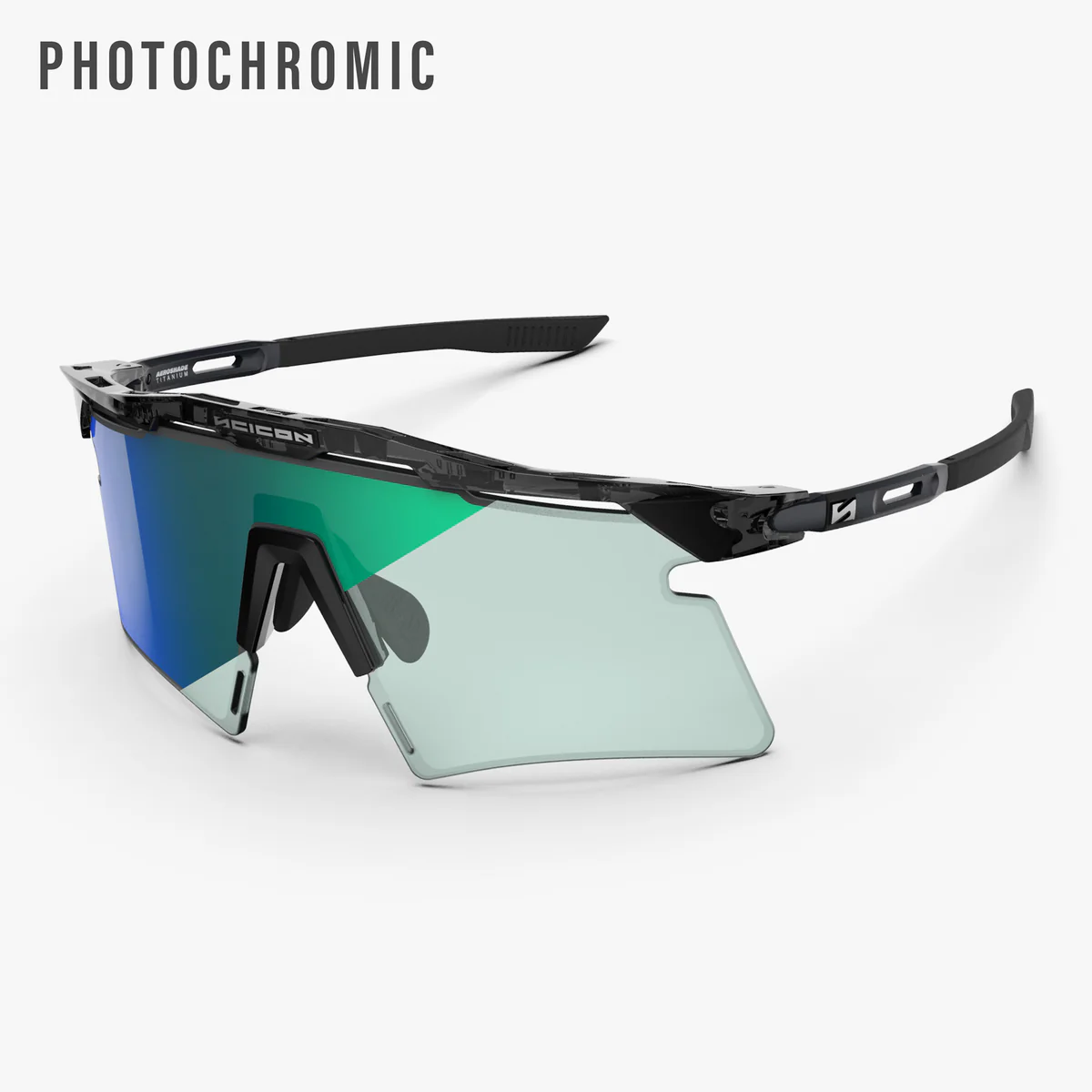 SCICON AEROSHADE 2.0 TITANIUM Brille Schwarz Crystal Gloss Photochromatisches Glas Blue Green