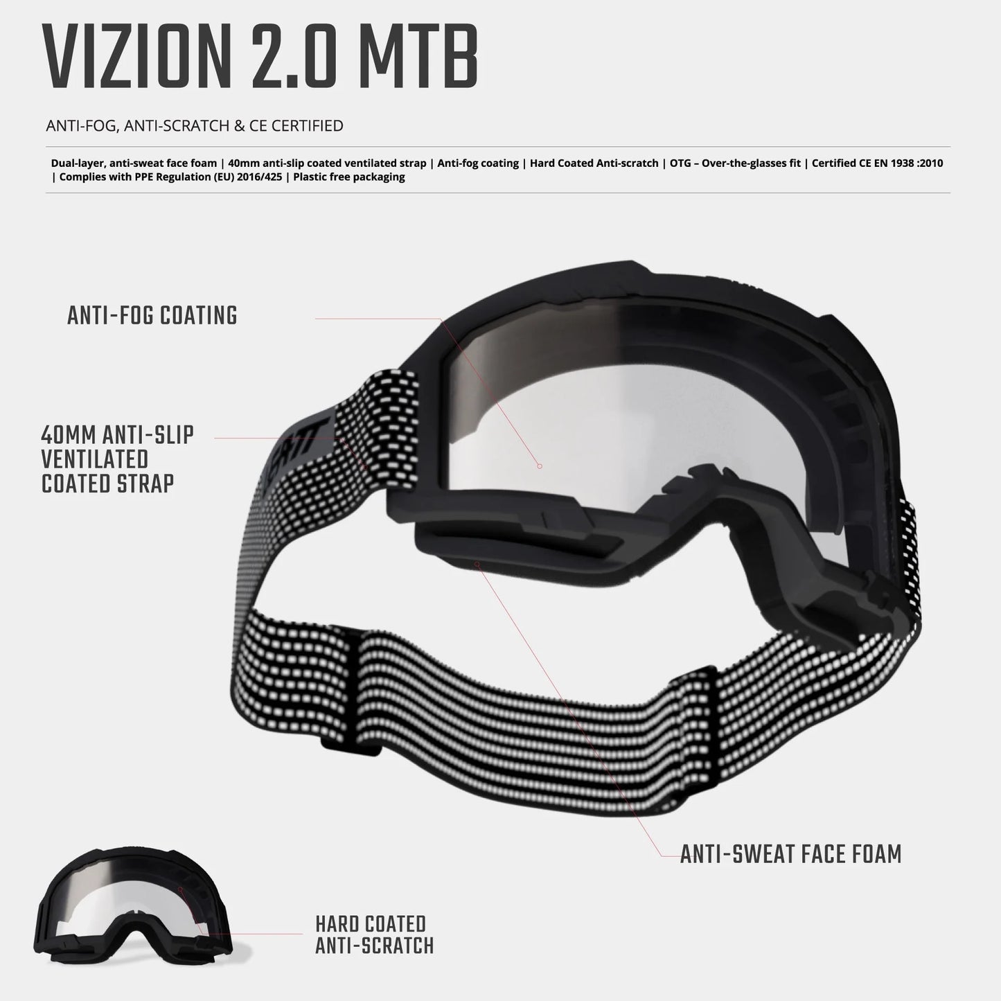 LEATT VIZION 2.0 MTB-Maske Weiß CLEAR 90 VLT