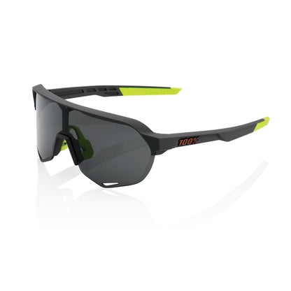 Brille 100% S2 Soft Tact Schwarz/Grau Smoke Lens