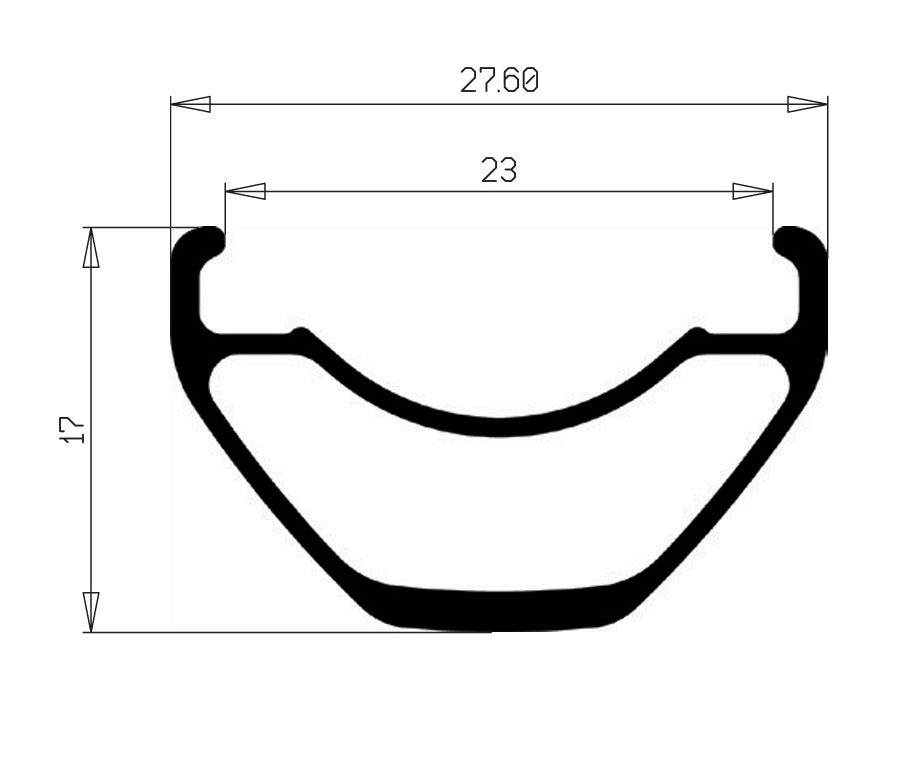 Felgenprofil der HOPE FORTUS 23 W: Außenbreite 27,6 mm, Innenbreite 23 mm, Höhe 17 mm