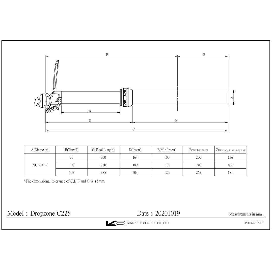 KS KIND SHOCK DROPZONE teleskopische Sattelstütze 125mm