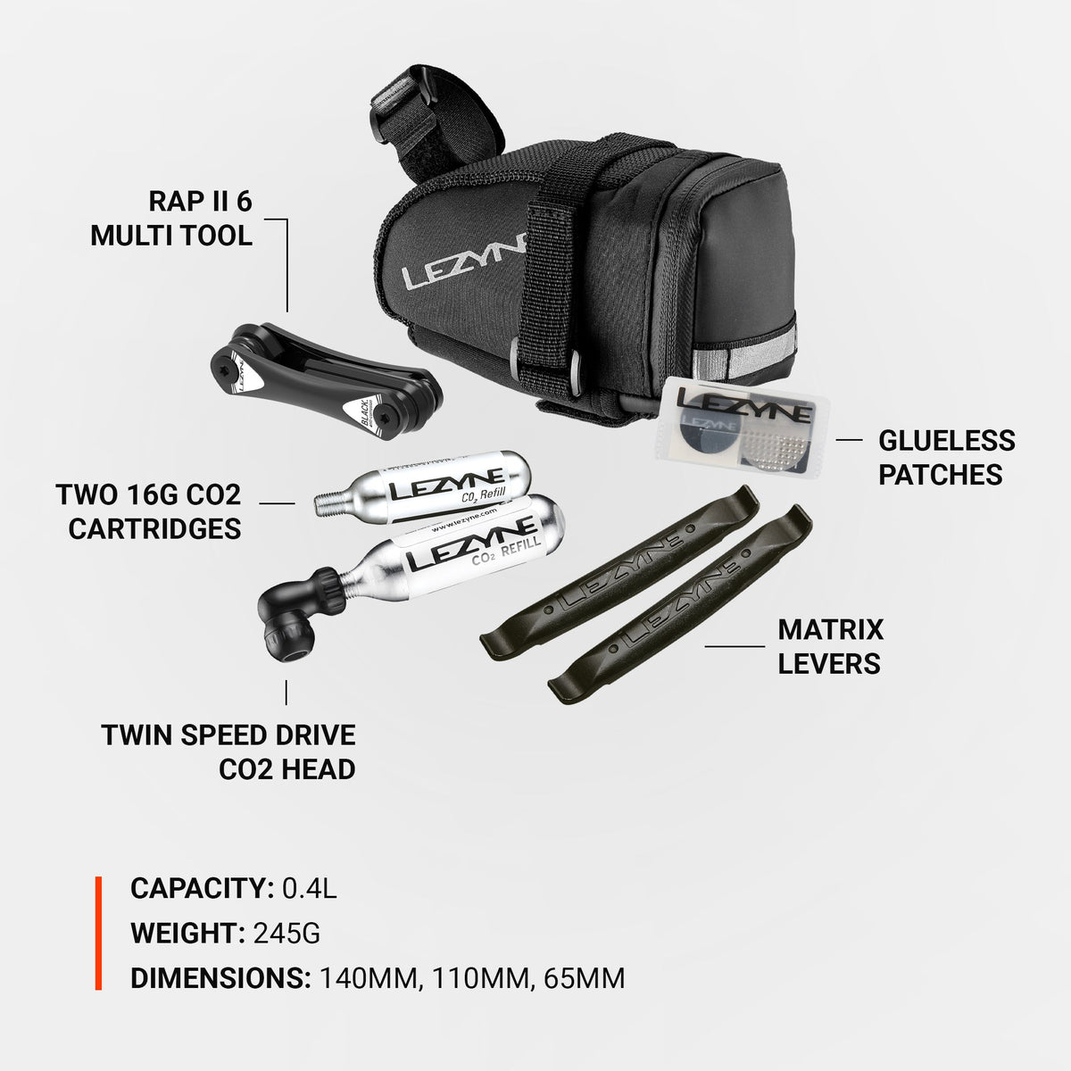 LEZYNE Caddy Satteltasche Schwarz mit CO2-Kit
