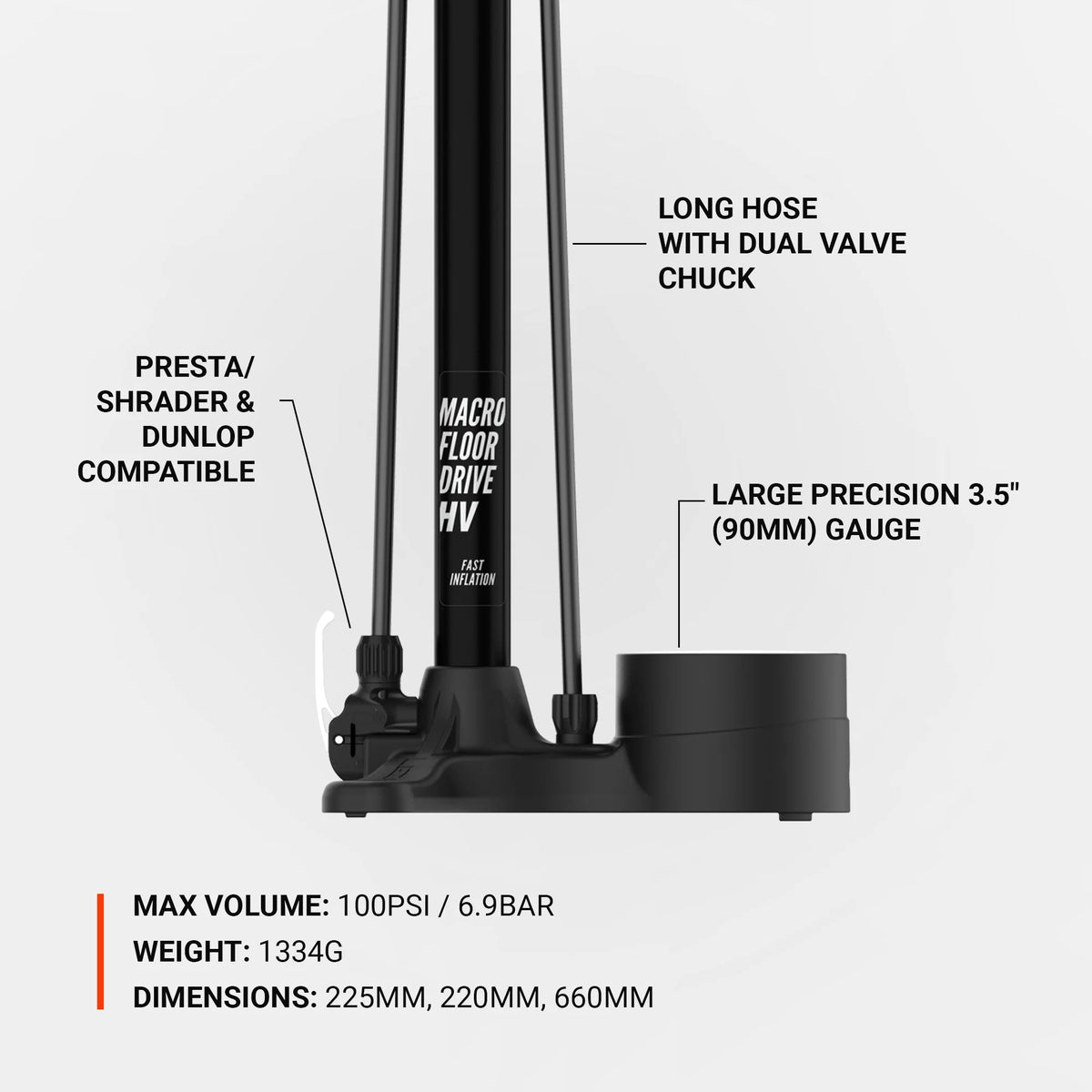 LEZYNE MACRO HV FLOOR DRIVE DV Standpumpe Schwarz