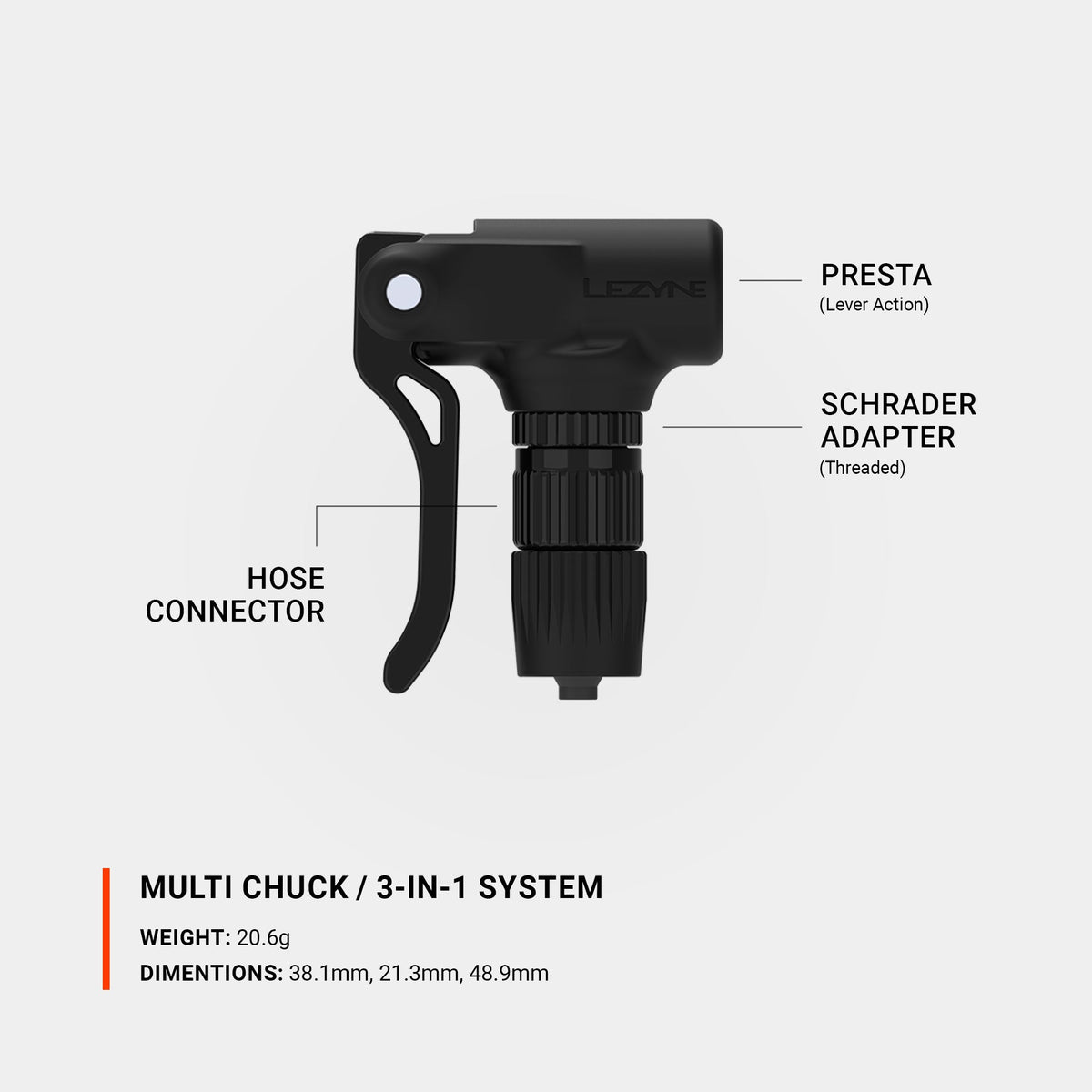 LEZYNE MULTI CHUCK Mehrventil-Pumpenkopf, Schwarz