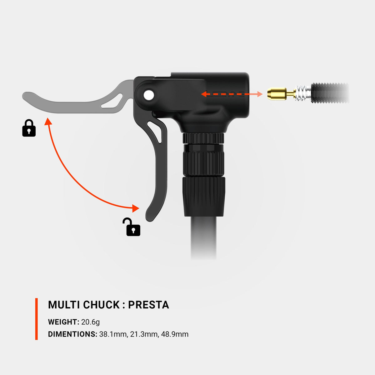 LEZYNE MULTI CHUCK Mehrventil-Pumpenkopf, Schwarz