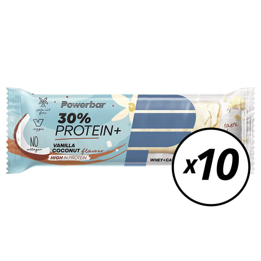 10 POWERBAR 30% PROTEIN PLUS Recovery Bars (55 g) Vanille Kokosnuss - Kurzes Datum