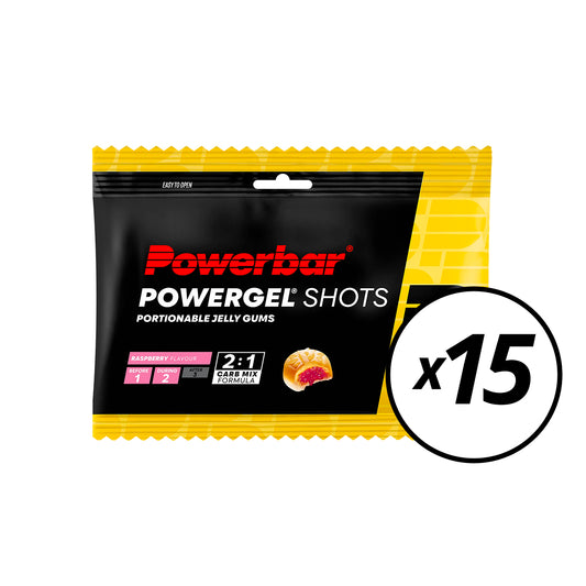 15 Packungen POWERBAR POWERGEL Shots Bonbons (60gr) Himbeere -Kurzes Datum