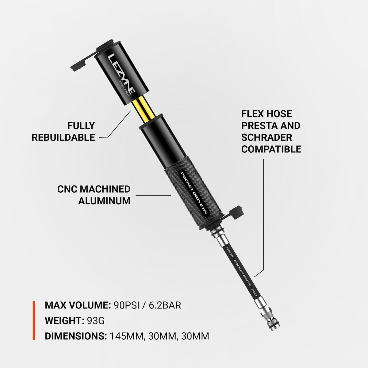 Handpumpe LEZYNE POCKET DRIVE HV LOADED Schwarz