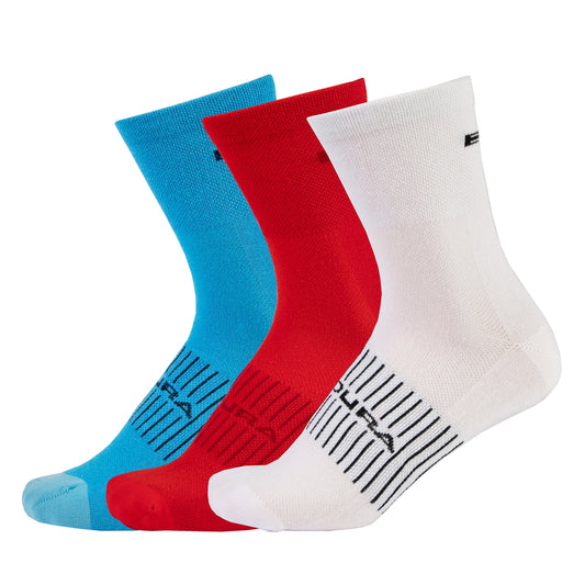 ENDURA COOLMAX RACE 3 Paar Socken Weiß/Blau/Rot