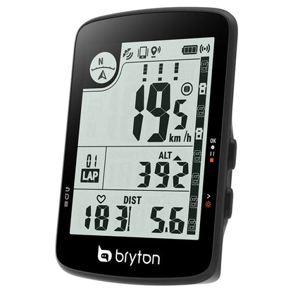 BRYTON RIDER 17E GPS-Fahrradcomputer — Dreiviertelansicht mit Streckendaten