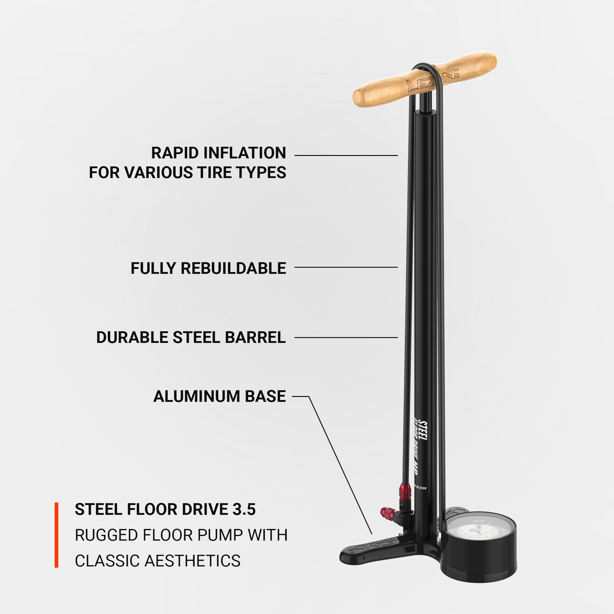 LEZYNE STEEL FLOOR DRIVE 3.5 Standpumpe Schwarz