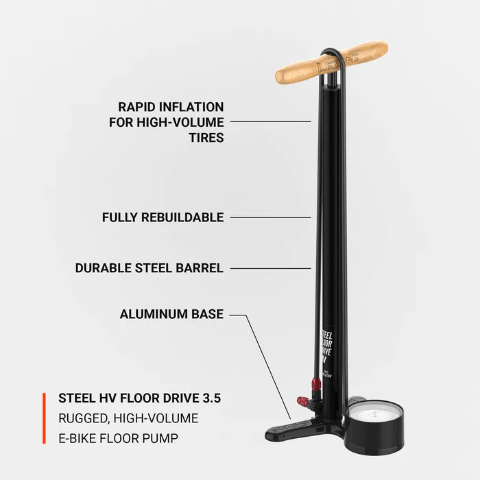 [Neuheit 2025] Fußpumpe LEZYNE STEEL FLOOR DRIVE 3.5 HV Schwarz