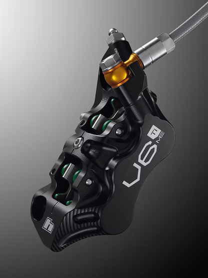 HOPE TECH 4 EVO V6Ti Bremsenpaar mit Stahlflex-Bremsleitung – limitierte Edition Schwarz/Gold