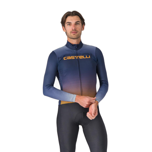 CASTELLLI APICE THERMAL Langarm-Radtrikot in Blau/Orange