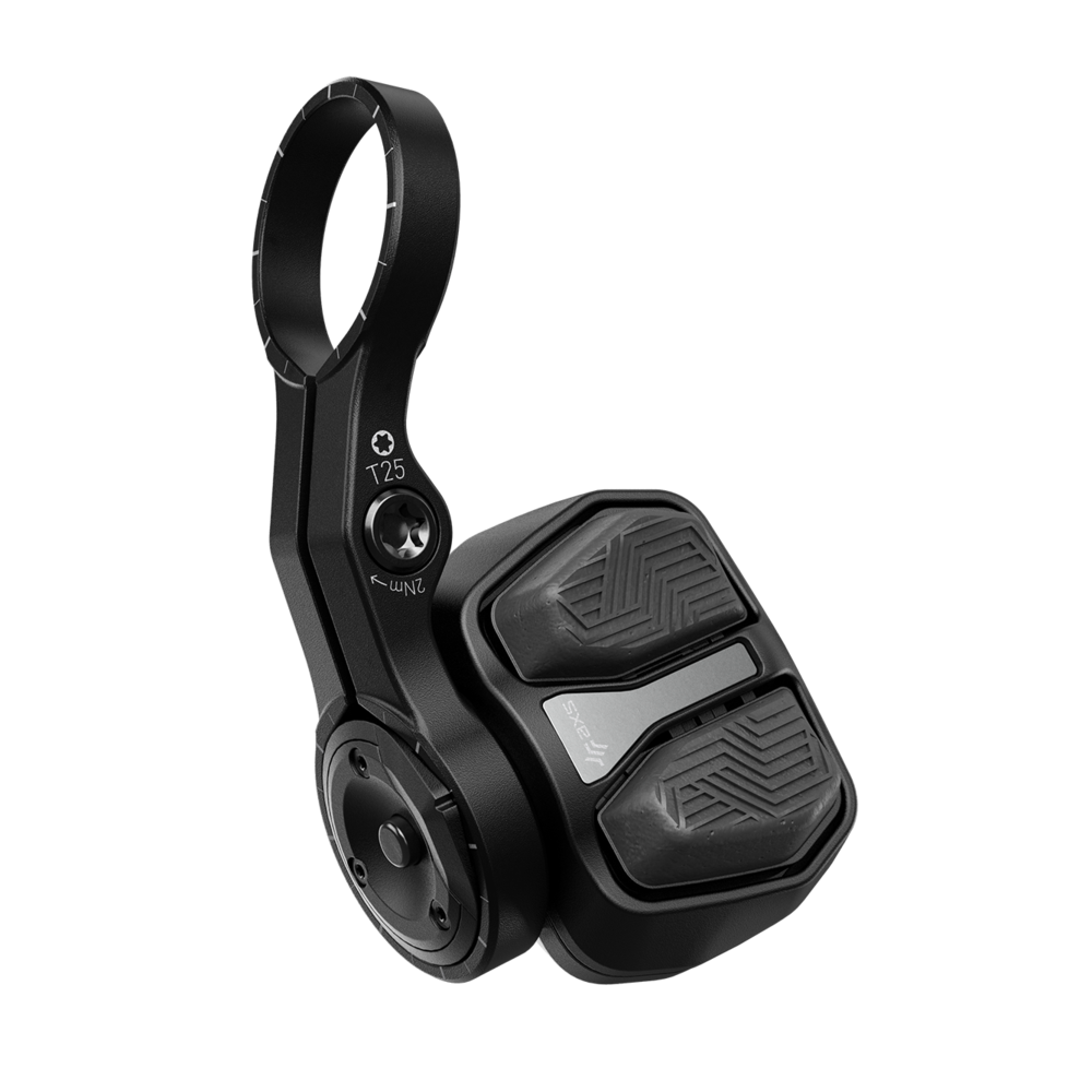 D1 SRAM ULTIMATE AXS POD / ROCKSHOX AXS Controller für rechts oder links — Ansicht des Controllers mit Discrete-Schelle