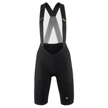 Kurze Damen-Radträgerhose ASSOS TACTICA SPRING FALL T5 in Schwarz — weißer Hintergrund, 2000 x 2000