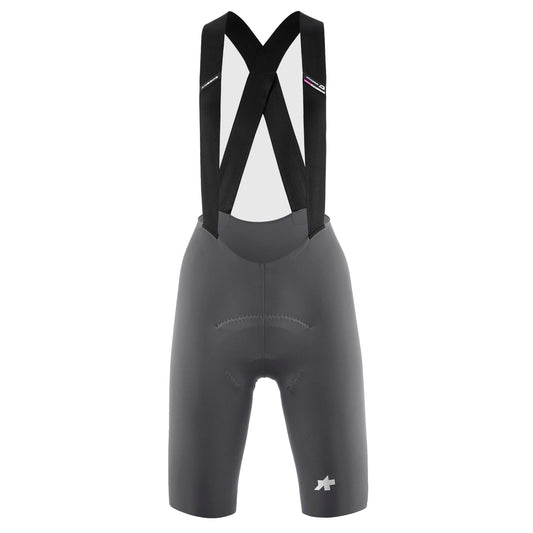 Kurze Damen-Trägerhose ASSOS DYORA R S11 in Grau — weißer Hintergrund, 2000 x 2000